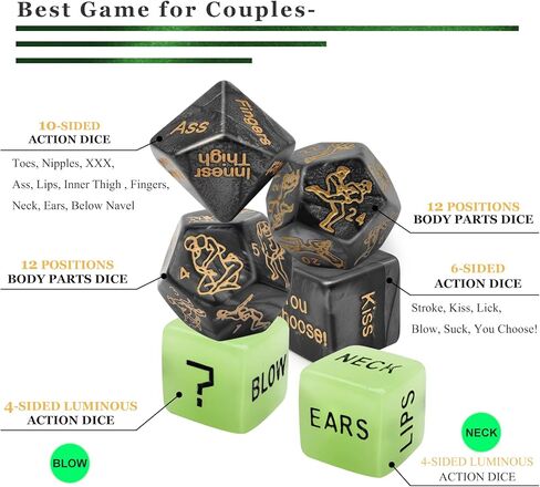 𝗦𝗲𝘅 Dice Party Favor, Position Dice, Glow in The Dark Acrylic Material (Black 6PCS + Storage Bag) in Kuwait