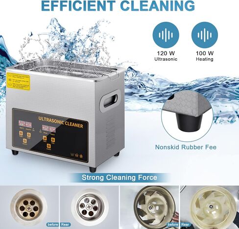 منظف ​​الأجزاء بالموجات فوق الصوتية سعة 15 لتر، منظف المجوهرات بالموجات فوق الصوتية المصمم تلقائيًا مع سخان ومؤقت لساعات حلقات تثبيت النظارات المكربن ​​لأطقم الأسنان، إلخ. in Kuwait