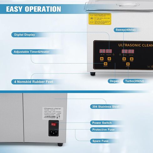 منظف ​​الأجزاء بالموجات فوق الصوتية سعة 15 لتر، منظف المجوهرات بالموجات فوق الصوتية المصمم تلقائيًا مع سخان ومؤقت لساعات حلقات تثبيت النظارات المكربن ​​لأطقم الأسنان، إلخ. in Kuwait