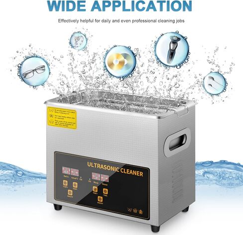 منظف ​​الأجزاء بالموجات فوق الصوتية سعة 15 لتر، منظف المجوهرات بالموجات فوق الصوتية المصمم تلقائيًا مع سخان ومؤقت لساعات حلقات تثبيت النظارات المكربن ​​لأطقم الأسنان، إلخ. in Kuwait