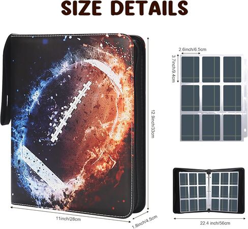 Football Card Binder 900 Pocket Trading Card Binder 9 Pockets with 50 Removable Sleeves Sports Card Binder with Zipper Baseball Card Binder for Trading Card Football Card and Standard Size Card in Saudi Arabia