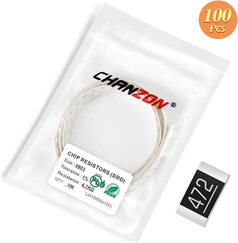 Chanzon 100pcs 0603 SMD Resistor 4.7K Ω ohm 4k7 1/10W 0.1W ±1% Tolerance Thick Film 4.7KR SMT Chip Resistors Rohs Certificated in Saudi Arabia