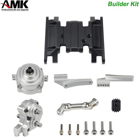 AMK Preceding Motor Planetary Gear 1/10 Scale Transmission, Aluminum Alloy Gearbox Transfer Case Skid Plate Drive Shaft Set for RC Crawler Axial SCX10 II LCG Chassis (Black) in Saudi Arabia
