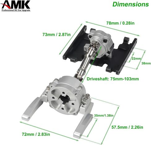 AMK Preceding Motor Planetary Gear 1/10 Scale Transmission, Aluminum Alloy Gearbox Transfer Case Skid Plate Drive Shaft Set for RC Crawler Axial SCX10 II LCG Chassis (Black) in Saudi Arabia
