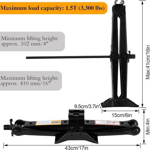 طقم جاك السيارة - جاك مقص لشاحنة السيارة ذات الدفع الرباعي، جاك مقص 1.5 طن (3300 رطل) سعة مع مقبض سقاطة ومفتاح عجلة in Kuwait