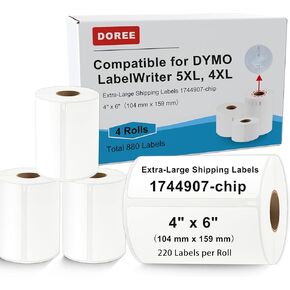 DOREE 4-Roll 4" x 6" Extra-Large Shipping Labels 1744907 with chip, Compatible with Dymo LW 5XL and 4XL Label Printers. (Thermal Shipping Labels, White,4-Rolls Total 880) in Saudi Arabia