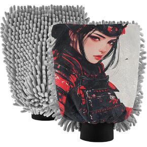 AIXIWAWA Car Wash Mitt Washing Glove Samurai Woman Red Print Scratch Free Water Absorbent 2 Pack Large in Saudi Arabia