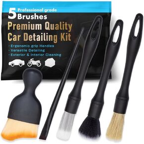 Car Detailing Brush Kit Exterior & Interior Car Cleaner Brush Set | Car Cleaning Kit | Car Accessories | Interior Car Cleaner | Travel Essentials | Black | 5PCS - Japan Import in Kuwait