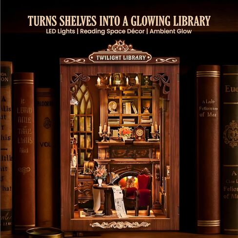 Soothee DIY Book Nook Kit with LED Lights (Twilight Library) - 3D Puzzles for Adults & Teens, Miniatures and Model Building Kits for Bookshelf Decor, Relaxing Craft & Unique Gift for Craft Lovers in Saudi Arabia