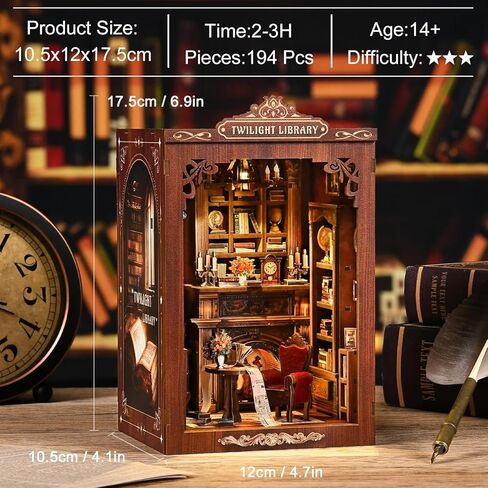 Soothee DIY Book Nook Kit with LED Lights (Twilight Library) - 3D Puzzles for Adults & Teens, Miniatures and Model Building Kits for Bookshelf Decor, Relaxing Craft & Unique Gift for Craft Lovers in Saudi Arabia