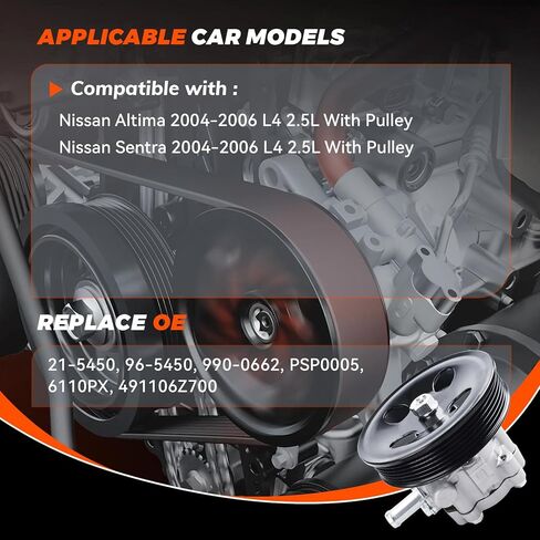 21-5066 مضخة توجيه كهربائية مع بكرة متوافقة مع Honda Civic L4 1.6L 1996 1997 1998 1999 2000، Honda CR-V L4 2.0L 1997 إلى 2001، Acura EL L4 1.6L 1997 إلى 2000 استبدال #56110P2A003 in Kuwait