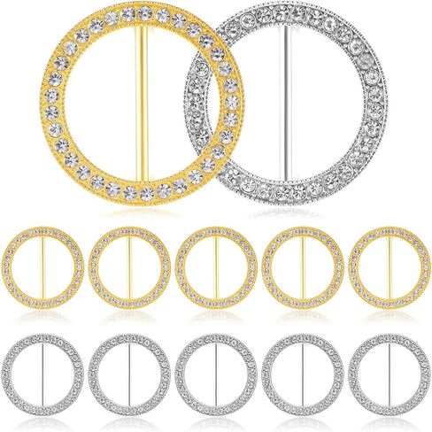12Pcs Rhinestone Scarf Rings for Women, Gold and Silver T Shirt Clips, Alloy Clothing Accessories for Women, Decorative Cinch Buckle for Scarves Shawl Shirts Ties Sweater Dress Pant in Saudi Arabia