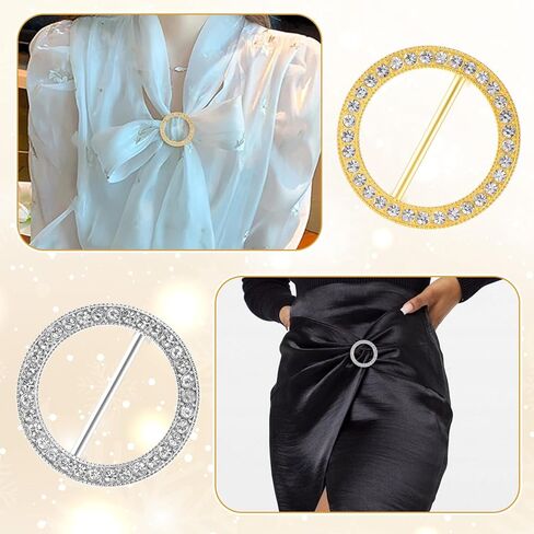 12Pcs Rhinestone Scarf Rings for Women, Gold and Silver T Shirt Clips, Alloy Clothing Accessories for Women, Decorative Cinch Buckle for Scarves Shawl Shirts Ties Sweater Dress Pant in Saudi Arabia