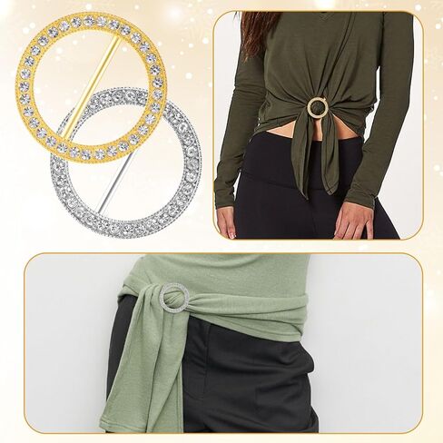 12Pcs Rhinestone Scarf Rings for Women, Gold and Silver T Shirt Clips, Alloy Clothing Accessories for Women, Decorative Cinch Buckle for Scarves Shawl Shirts Ties Sweater Dress Pant in Saudi Arabia