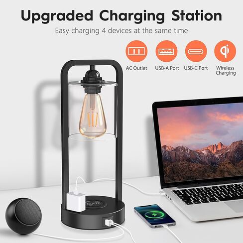مصباح طاولة شحن لاسلكي لغرفة النوم مكون من 2، تحكم باللمس قابل للتعتيم مع منافذ USB من النوع C ومصباح منضدة بجانب السرير ومنفذ تيار متردد، مصباح مكتب صناعي بظل زجاجي للمكتب المنزلي، تتضمن المصابيح in Saudi Arabia