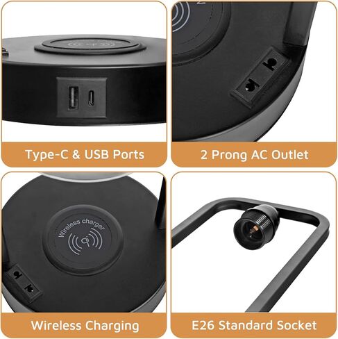 مصباح طاولة شحن لاسلكي لغرفة النوم مكون من 2، تحكم باللمس قابل للتعتيم مع منافذ USB من النوع C ومصباح منضدة بجانب السرير ومنفذ تيار متردد، مصباح مكتب صناعي بظل زجاجي للمكتب المنزلي، تتضمن المصابيح in Saudi Arabia