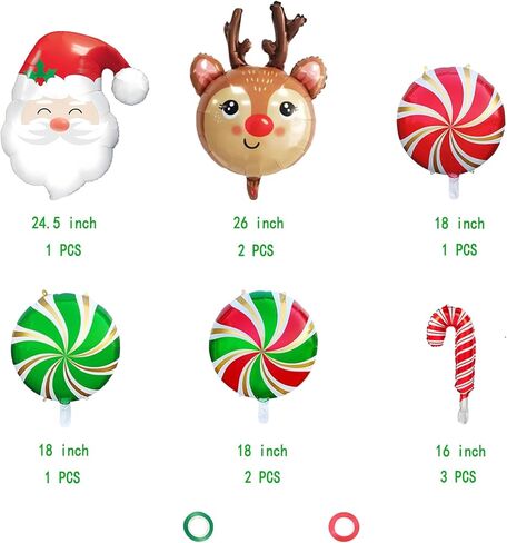 10 PCS Christmas Foil Balloons, Santa Claus Balloon for Christmas Party Decorations, Cute Reindeer Balloons for Xmas Party, Candy Cane Balloons for New Years Party Birthday Party in Saudi Arabia
