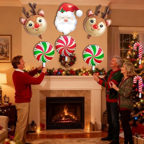 10 PCS Christmas Foil Balloons, Santa Claus Balloon for Christmas Party Decorations, Cute Reindeer Balloons for Xmas Party, Candy Cane Balloons for New Years Party Birthday Party in Saudi Arabia