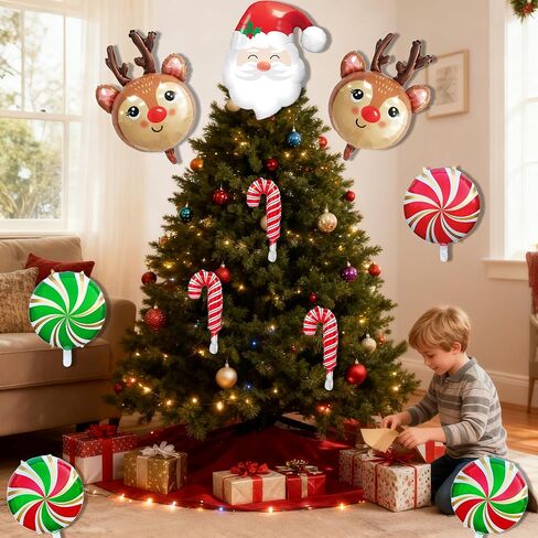10 PCS Christmas Foil Balloons, Santa Claus Balloon for Christmas Party Decorations, Cute Reindeer Balloons for Xmas Party, Candy Cane Balloons for New Years Party Birthday Party in Saudi Arabia