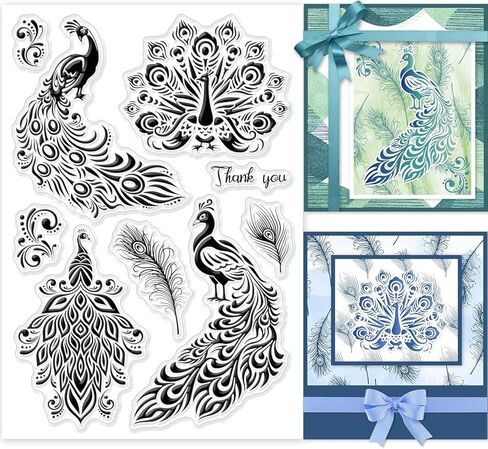 Peacock Pattern PVC Plastic Stamps 16x11x0.3cm Peacock Feathers Clear Stamps Lace Blessing Words Silicone Clear Stamp Seals for Cards Making DIY Scrapbooking Photo Journal Album Decoration in Saudi Arabia