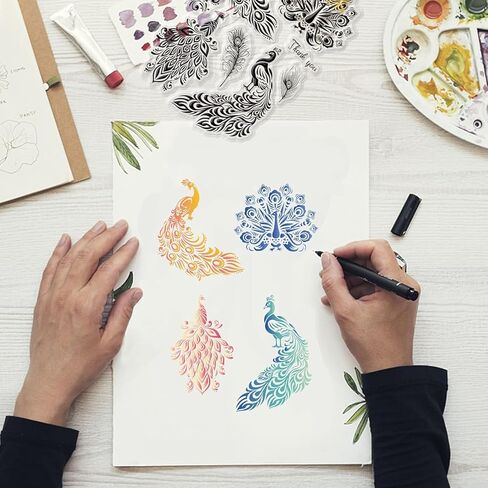 Peacock Pattern PVC Plastic Stamps 16x11x0.3cm Peacock Feathers Clear Stamps Lace Blessing Words Silicone Clear Stamp Seals for Cards Making DIY Scrapbooking Photo Journal Album Decoration in Saudi Arabia