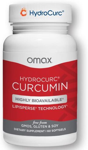 عبوة من قطعتين من Omax3 - كبسولات هلامية من الكركمين والكركم من HydroCurc، جسيمات نانوية من زيت MCT عالية التوافر بيولوجيًا للفعالية والامتصاص، وصحة المفاصل، 120 كبسولة هلامية in Kuwait