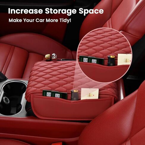 وسادة وحدة التحكم المركزية للسيارة Infiniti QX80 Z62 Z63 2014-2021 2022 2023 2024 2025، غطاء واقي مسند ذراع وحدة التحكم المركزية الجلدية مع حقيبتين للتخزين، ملحقات السيارة، أسود in Kuwait