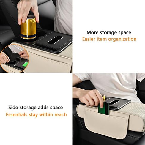 Car Center Console Cover for Kia Soul 2010 2011 2012 2013 2014 2015, 5-in-1 Leather Arm Rest Cushion Pad with Tissue Box, Cup & Phone Holder, 2 Storage Bags, Comfort Support,A Beige in Saudi Arabia