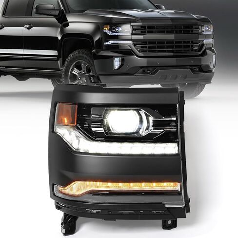 Huray Headlight for Chevy Silverado 1500 2016-2018 Silverado 1500 LD 2019 [Full LED Type] [DRL Projector] OE Head Lamp Replacement(Chrome, Passenger Side (Right)) in Saudi Arabia