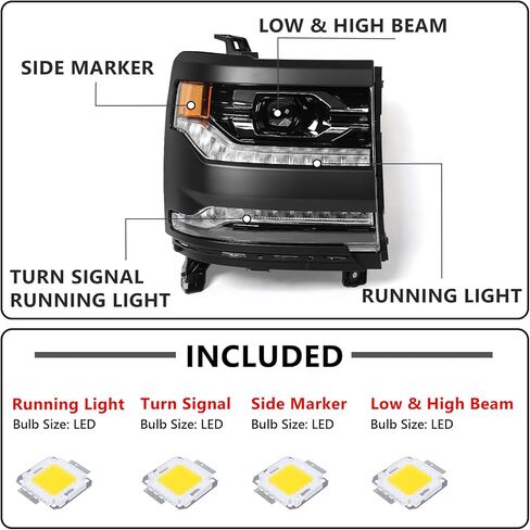 Huray Headlight for Chevy Silverado 1500 2016-2018 Silverado 1500 LD 2019 [Full LED Type] [DRL Projector] OE Head Lamp Replacement(Chrome, Passenger Side (Right)) in Saudi Arabia