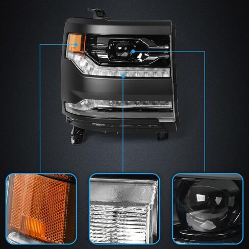 Huray Headlight for Chevy Silverado 1500 2016-2018 Silverado 1500 LD 2019 [Full LED Type] [DRL Projector] OE Head Lamp Replacement(Chrome, Passenger Side (Right)) in Saudi Arabia