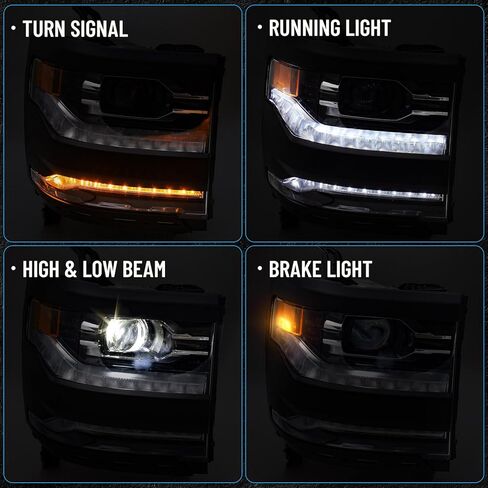 Huray Headlight for Chevy Silverado 1500 2016-2018 Silverado 1500 LD 2019 [Full LED Type] [DRL Projector] OE Head Lamp Replacement(Chrome, Passenger Side (Right)) in Saudi Arabia