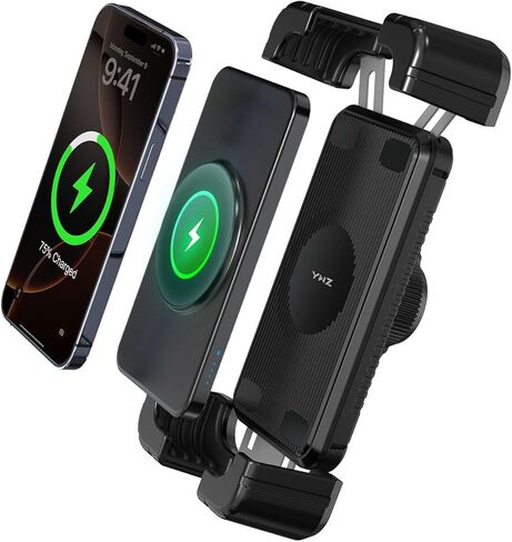 Phone Holder Bike Mount with Detachable Power Bank 5000 mAh– Fast Magnetic Wireless Charging for Strollers, Motorcycles, Gym Equipment, and More – Stable, Secure Design, Water-Resistant in Saudi Arabia