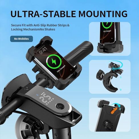Phone Holder Bike Mount with Detachable Power Bank 5000 mAh– Fast Magnetic Wireless Charging for Strollers, Motorcycles, Gym Equipment, and More – Stable, Secure Design, Water-Resistant in Saudi Arabia