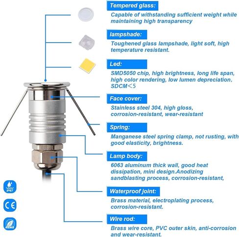 1W Buried Light, DC12-24V, 3000K,Outdoor Embedded LED Light, Mini Buried Light, Outdoor Buried Light, Foot Light, and Well Light (3000K,6 Pack) in Kuwait