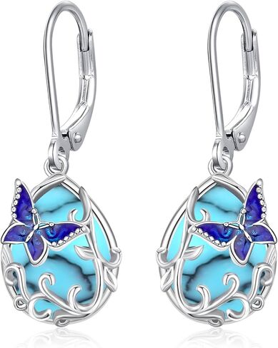 Butterfly Leverback Earrings for Women 925 Sterling Silver Hypoallergenic Dangle Drop Earrings Purple Butterfly Moonstone Jewelry Gifts for Girls Birthday in Kuwait