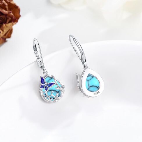 Butterfly Leverback Earrings for Women 925 Sterling Silver Hypoallergenic Dangle Drop Earrings Purple Butterfly Moonstone Jewelry Gifts for Girls Birthday in Kuwait