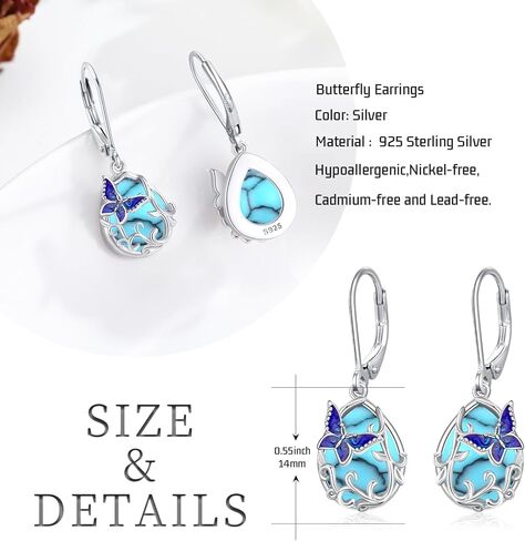 Butterfly Leverback Earrings for Women 925 Sterling Silver Hypoallergenic Dangle Drop Earrings Purple Butterfly Moonstone Jewelry Gifts for Girls Birthday in Kuwait