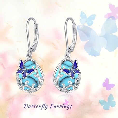 Butterfly Leverback Earrings for Women 925 Sterling Silver Hypoallergenic Dangle Drop Earrings Purple Butterfly Moonstone Jewelry Gifts for Girls Birthday in Kuwait