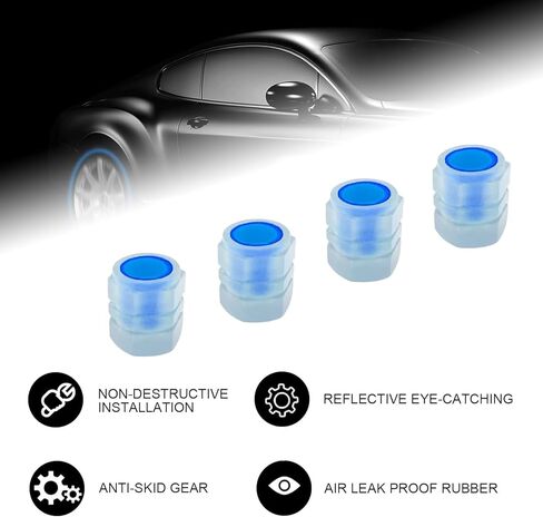 4 PCS Luminous Tire Valve Stem Caps, Glow Car Tire Valve Dust Cover, Leak-Proof Fluorescent Tire Valve Caps, Universal Stem Covers for Cars Trucks Motorcycles SUVs and Bikes (Red) in Saudi Arabia