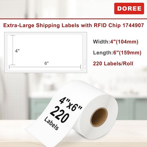 DOREE 4-Roll 4" x 6" Extra-Large Shipping Labels 1744907 with chip, Compatible with Dymo LW 5XL and 4XL Label Printers. (Thermal Shipping Labels, White,4-Rolls Total 880) in Saudi Arabia