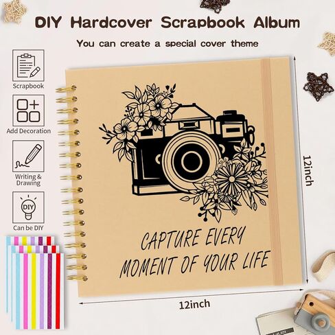 ألبوم قصاصات DIY مقاس 12 × 12 بوصة، ورق كرافت بغلاف مقوى 40 صفحة فارغة، كتاب صور تذكارية للسفر لحفلات الزفاف العائلية وصور العطلات (بني، 12 × 12 بوصة) in Kuwait