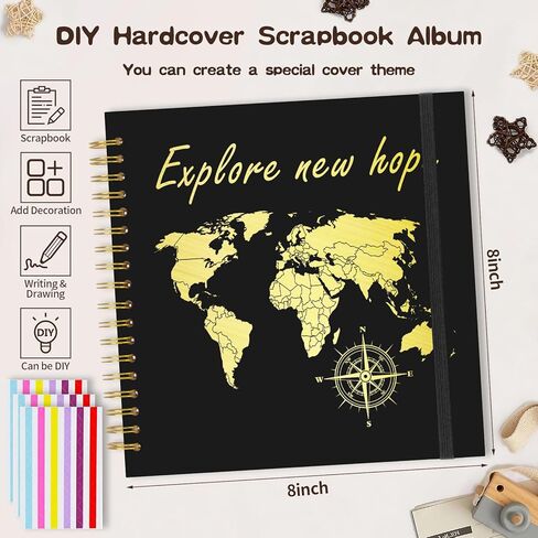 Scrapbook Album 10x10 inch 40 Blank Pages Scrap Book,World Map Travel Album Kraft Paper,Our Adventure Book Scrap Book Photo Album for Couple Family Wedding Travel Graduation (black, 10 x 10 inch) in Saudi Arabia
