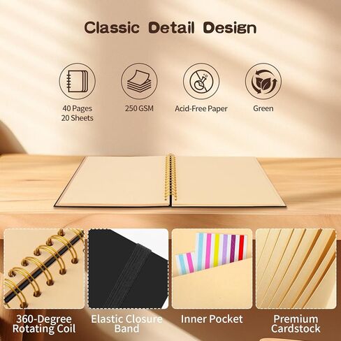 ألبوم قصاصات DIY مقاس 12 × 12 بوصة، ورق كرافت بغلاف مقوى 40 صفحة فارغة، كتاب صور تذكارية للسفر لحفلات الزفاف العائلية وصور العطلات (بني، 12 × 12 بوصة) in Saudi Arabia