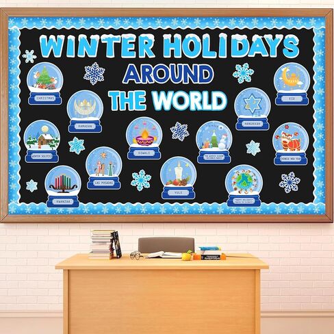 JarThenaAMCS Winter Bulletin Board Set Classroom Decorations Holiday Around The World Educational Paper Cutouts for Seasonal School Chalkboard Wall Decor in Saudi Arabia