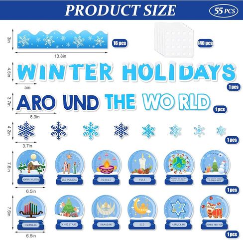 JarThenaAMCS Winter Bulletin Board Set Classroom Decorations Holiday Around The World Educational Paper Cutouts for Seasonal School Chalkboard Wall Decor in Saudi Arabia