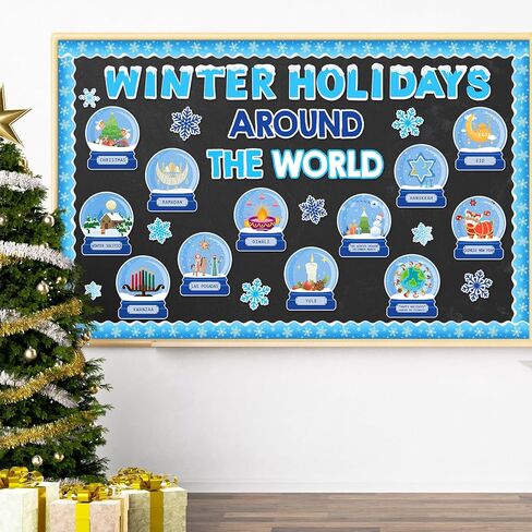 JarThenaAMCS Winter Bulletin Board Set Classroom Decorations Holiday Around The World Educational Paper Cutouts for Seasonal School Chalkboard Wall Decor in Saudi Arabia