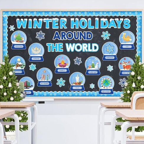 JarThenaAMCS Winter Bulletin Board Set Classroom Decorations Holiday Around The World Educational Paper Cutouts for Seasonal School Chalkboard Wall Decor in Saudi Arabia