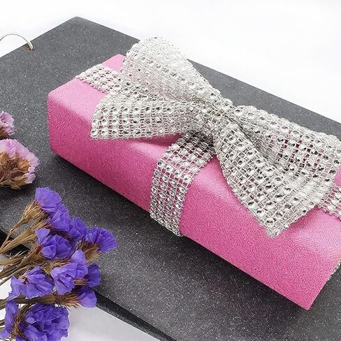 1 Yards Rhinestone Ribbon Roll, 24 Row Rhinestone Strip, Bling Wrap Diamond Ribbon Strip for Wedding Cake DIY Party Supplies, Silver in Saudi Arabia