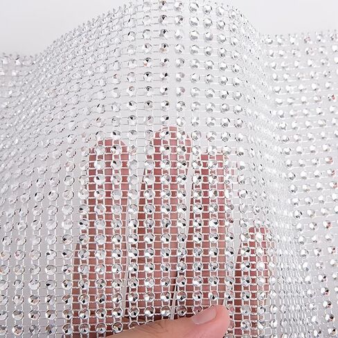 1 Yards Rhinestone Ribbon Roll, 24 Row Rhinestone Strip, Bling Wrap Diamond Ribbon Strip for Wedding Cake DIY Party Supplies, Silver in Saudi Arabia